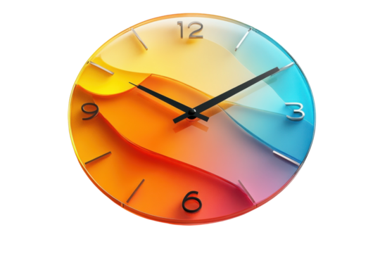 Vibrant gradient wall clock design modern colorful timepiece sleek black on transparent background