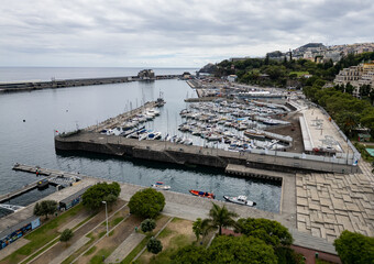 Aerial view of marina in Funchal city, capital of Madeira Island, Portugal