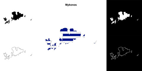 Mykonos blank outline map set