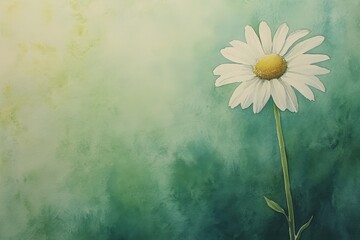 Watercolor painting of a single daisy in a soft, green background.