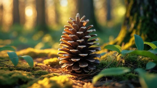 A pinecone resting on the forest floor