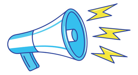 3D Illustration of Blue and White Megaphone Emitting Sound