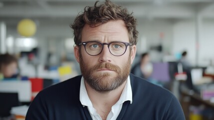 Obraz premium Man in office setting, serious expression
