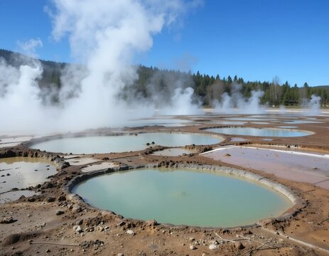 Mud pools bubbling in geothermal area.