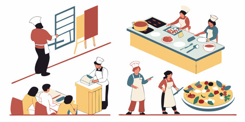 Vector Chef Cooking Class Food Demo Kitchen Skills Education