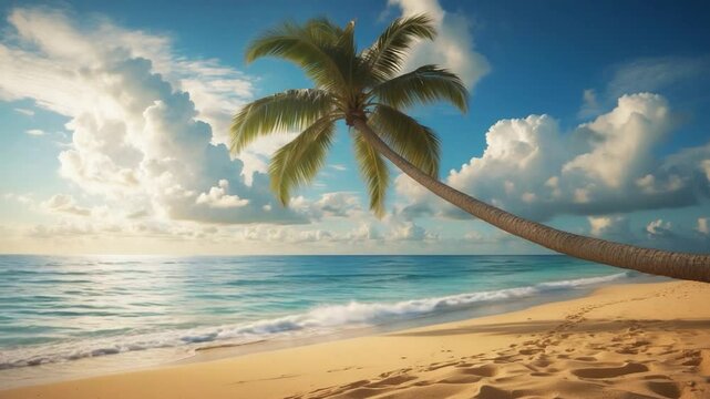 Tropical paradise beach with a palm tree