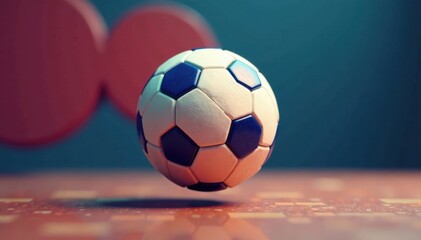 Fototapeta premium Close-up of ball in mid-air with blurred background and abstract shapes , soccer, motion blur