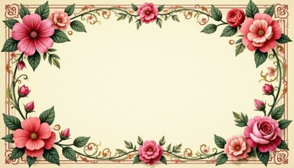 Vintage Floral Ribbon Banner with Floral Motifs, floral, rustic