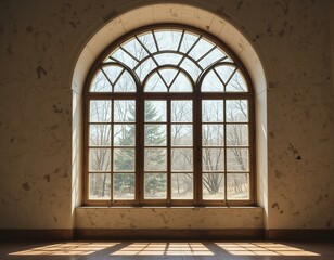 Fototapeta premium Arched window casting shadow on floor.