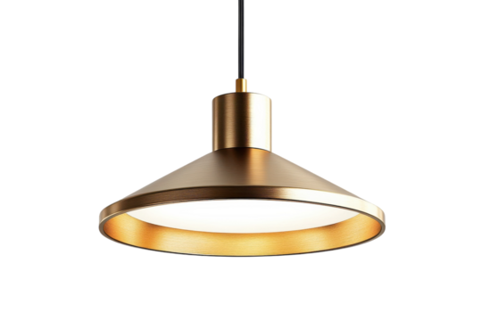 Elegant bronze pendant lamp gold inner rim modern design bright light on transparent background