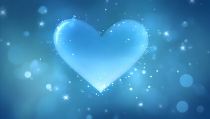 A serene blue background featuring a glowing heart shape surrounded by sparkling particles. Perfect for conveying love, calmness, and tranquility.