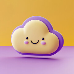 Smiling Cartoon Cloud with Purple Outline on Colorful Background – Cute 3D Illustration