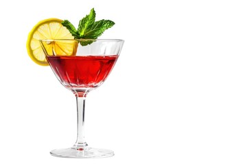Fototapeta premium Red cocktail with lemon and mint on white background
