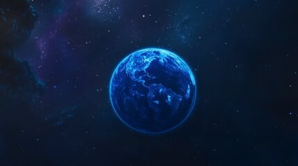 Bright Blue Planet Surrounded by Stars in Deep Space Visual