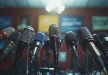 Collection of Microphones for Press Conference or Interviews Setup