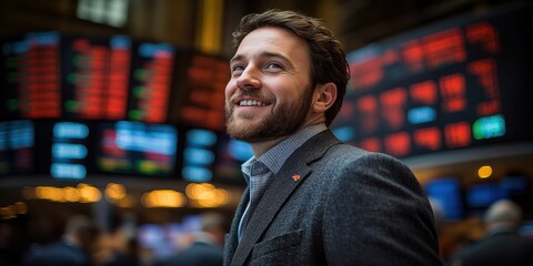 A man in a suit and tie stands in front of a large board with many numbers
