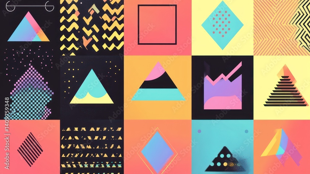 Poster a vibrant tapestry of abstract geometries evokes a sense of playful curiosity with its geometric for