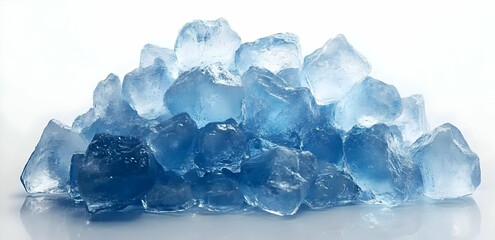 Obraz premium Fresh, crystal-clear ice cubes stacked together, creating a refreshing and cool appearance. Perfect for drinks, cocktails, or summer-themed imagery.