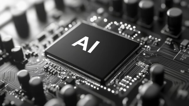 Advanced AI Chip on Circuit Board with Connections and Components