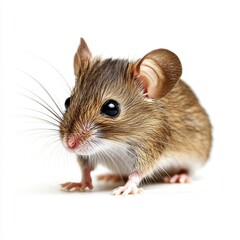 Adorable Brown Mouse with Big Eyes and Whiskers on White Background