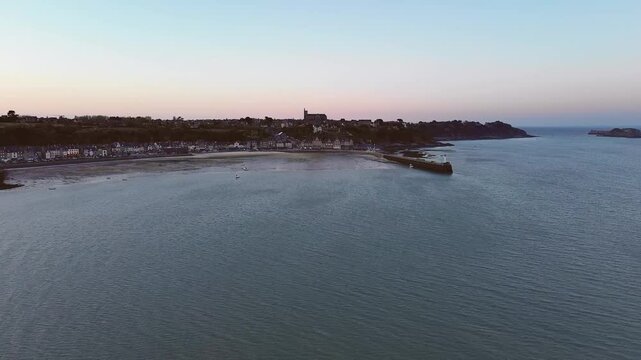 Aerial view of cancale on a beaeutiful sunset