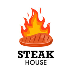 Steak House, barbecue restaurant logo, poster. Fire grill food.