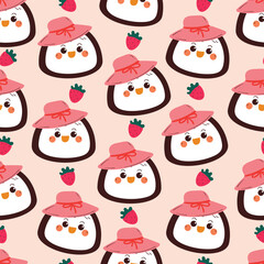 seamless pattern cute cartoon penguin head with strawberries. cute animal pattern for wallpaper, background and gift wrap paper