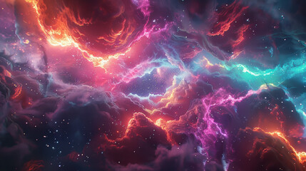 Cosmic Nebula with Vibrant Hues and Glowing Stars