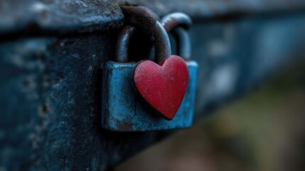 Rusty padlock with a heart-shaped charm