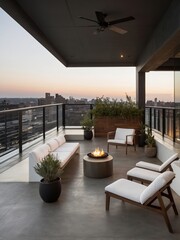 Naklejka premium A Modern Outdoor Terrace With Seating And Fire Feature