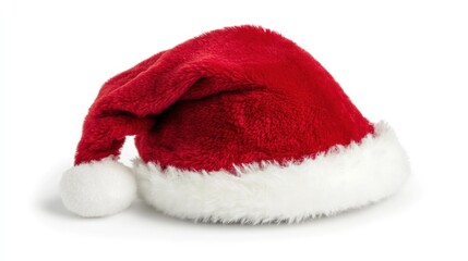 festive red santa claus hat symbolizing winter celebrations on a pristine white backdrop showcasing the spirit of christmas and holiday joy for new year