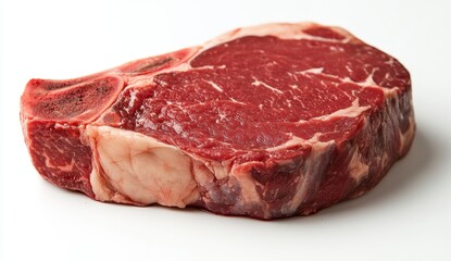 Fresh Raw Ribeye Steak with Marbling on White Background