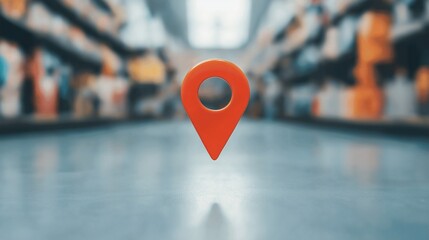 Fototapeta premium Orange Location Pin Marker on Store Shelf GPS Navigation Concept