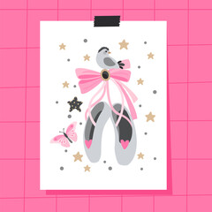 Print with ballet pointe shoes on a white background. printing on clothes, dishes, paper.