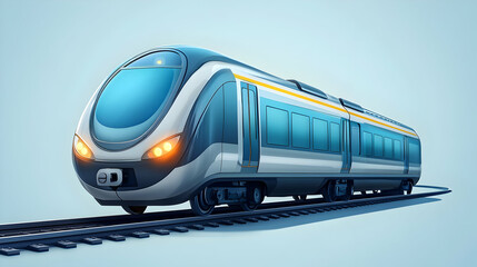 Fototapeta premium Pixelated Blue and White High Speed Train on Tracks Against a Light Blue Background with Subtle Shadows