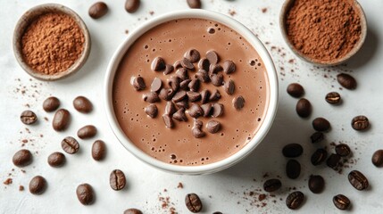 Chocolate smoothie topped with chocolate chips