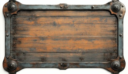 Vintage Wooden Sign with Metal Frame and Rustic Charm Design