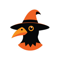 Raven Head With Halloween Witch Hat Line Art Design