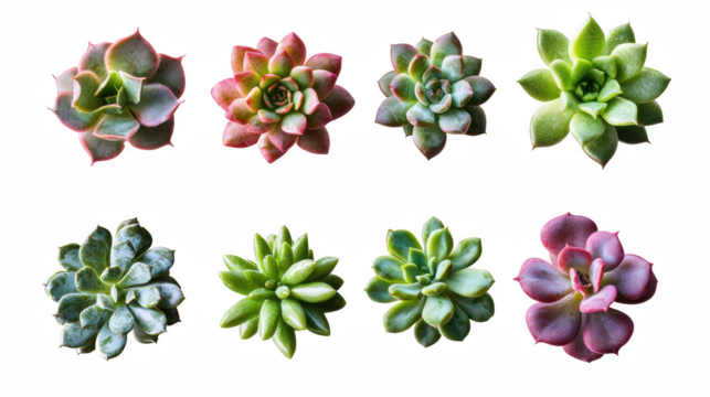 A diverse array of succulent plants displaying various shapes and colors in an artistic natural arrangement