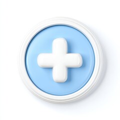 Obraz premium A round blue button featuring a white medical cross symbol, often associated with healthcare or first aid.