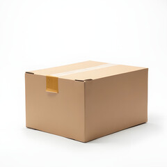 Closed Cardboard Box: A cardboard box is closed and sealed with tape, its simple design conveys reliability and practicality. This photo could be used for eCommerce websites, packaging design.