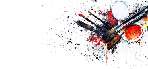 Paintbrushes with colors, and art splash.