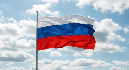Majestic Russian Flag Waves under a Bright Sunny Sky: A Stunning Display of National Pride