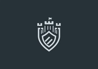 Minimalist castle and shield logo with noble strength © PULO
