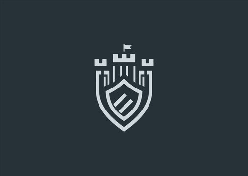 Minimalist castle and shield logo with noble strength