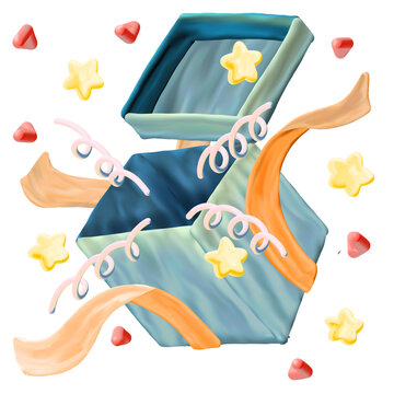 open blue box with stars and ribbons clip art preview