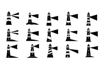 black and white icons set of a Light House vector 