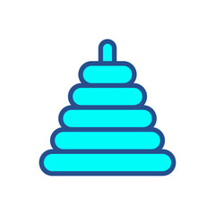 A blue toy block tower with a blue top. The tower is made of blocks and is blue in color