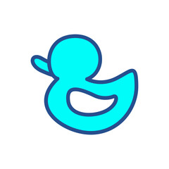 A blue duck with a yellow lettering that says 