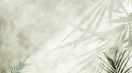 Palm leaf shadows background on white wall with soft natural light and minimal aesthetic